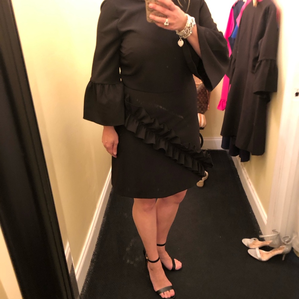 JADE, Black Ruffle Dress with Bell Sleeves